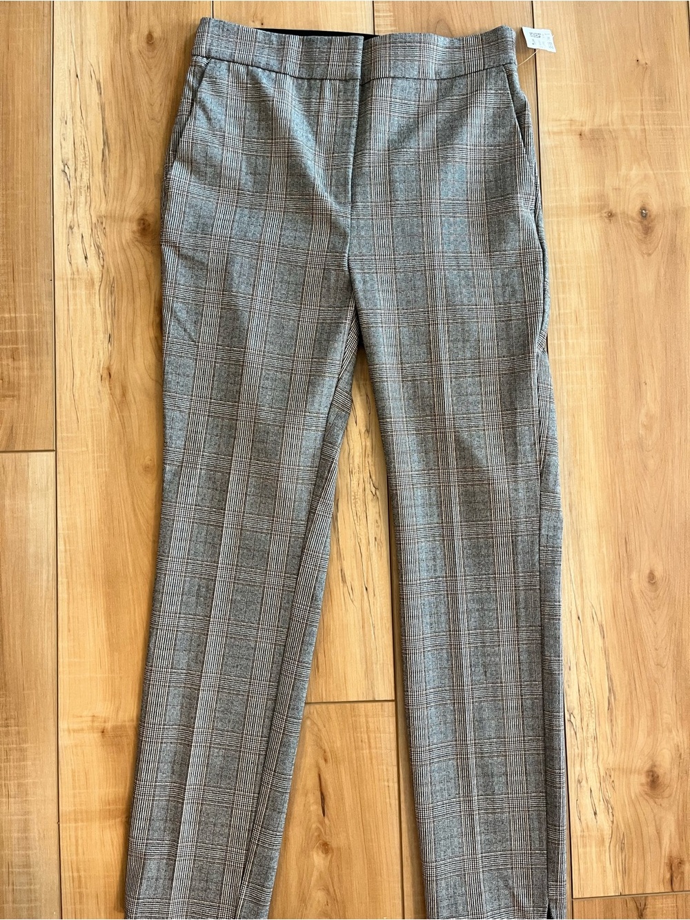Zara Gray Plaid Straight-Leg Pants